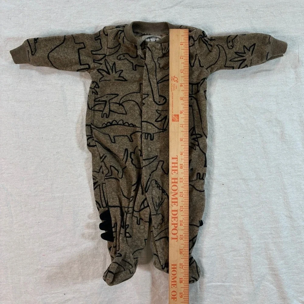 Carter's Kids Dinosaur Footed Sleeper Size 3M Brown Fleece Snap Front A91